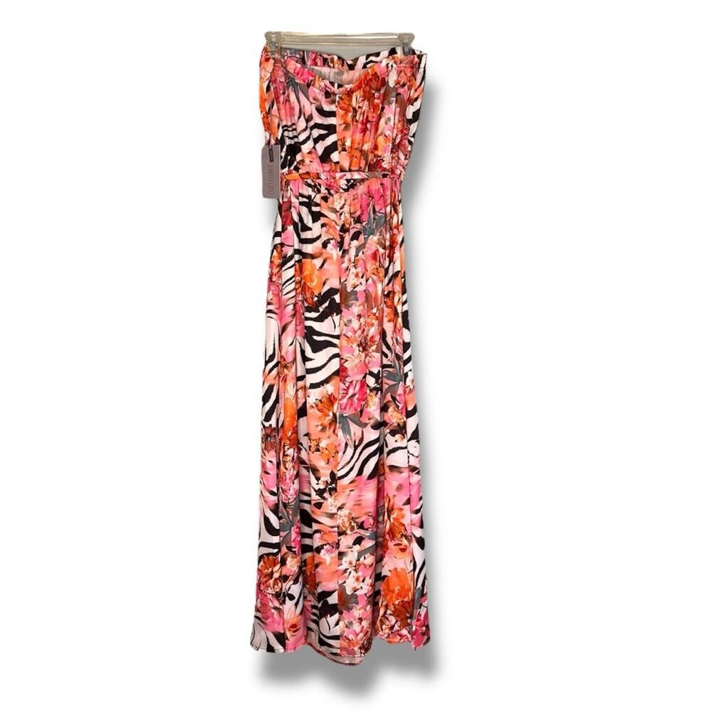 Jennifer Lopez Summer Oasis floral zebra print strapless maxi dress NWT size PL - Picture 7 of 12